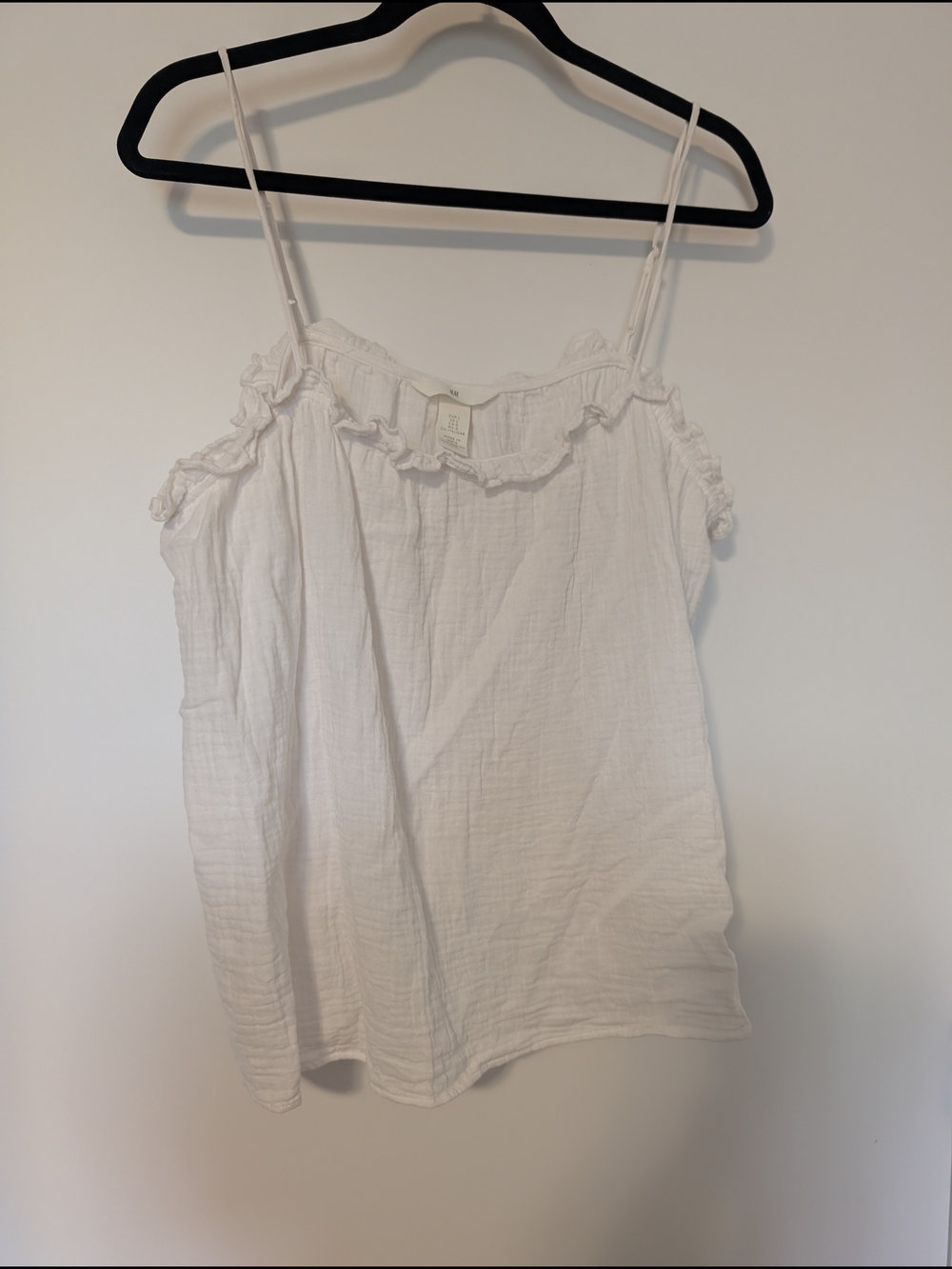 H&M White Ruffle Spaghetti Strap Tank Top